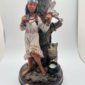 Vintage Meerchi Indian Woman With Wolf Figurine 9" Tall